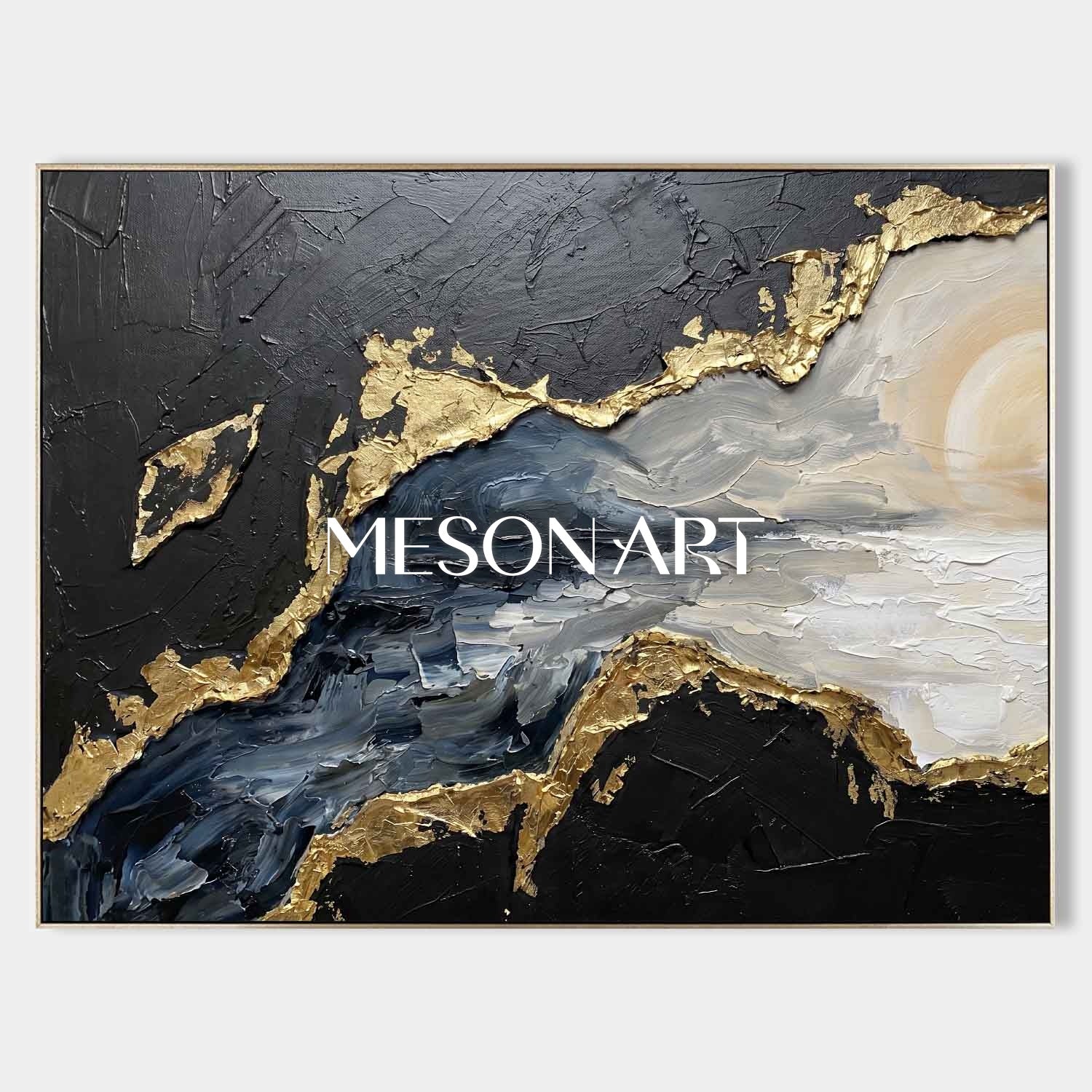モダンなリビングルームの装飾のための豪華な金と黒の石膏抽象アート