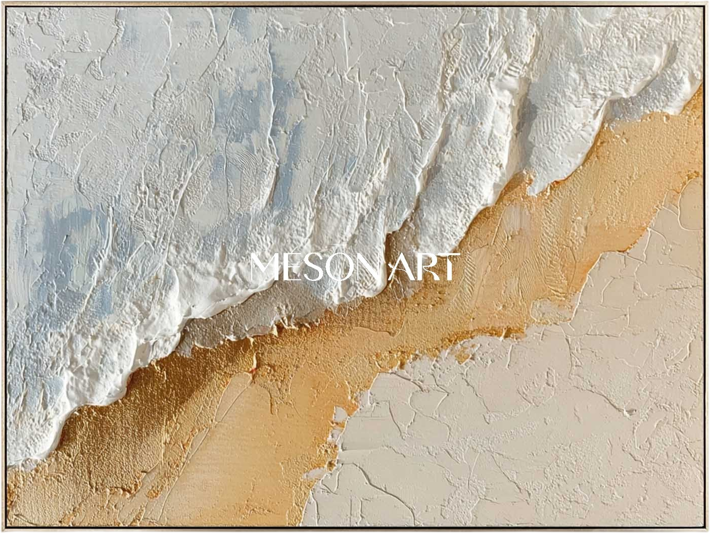 キャンバスに3D白波テクスチャ絵画 - 白石膏抽象芸術 – MesonArt