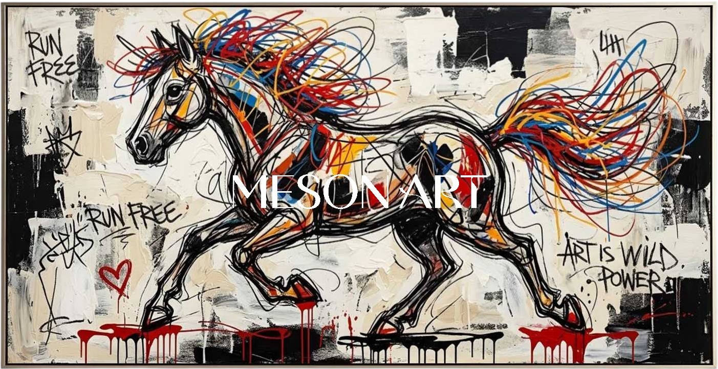 MesonArt グラフィティ 馬 絵画 野生の力 ポップ アート キャンバス 壁装飾