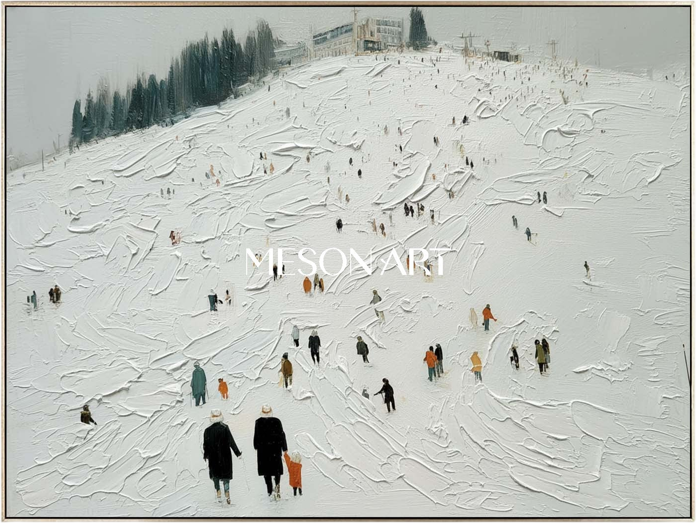 絵画 Empty strokes White Grey Impasto Snowscape Ski Resort Abstract Textured Painting