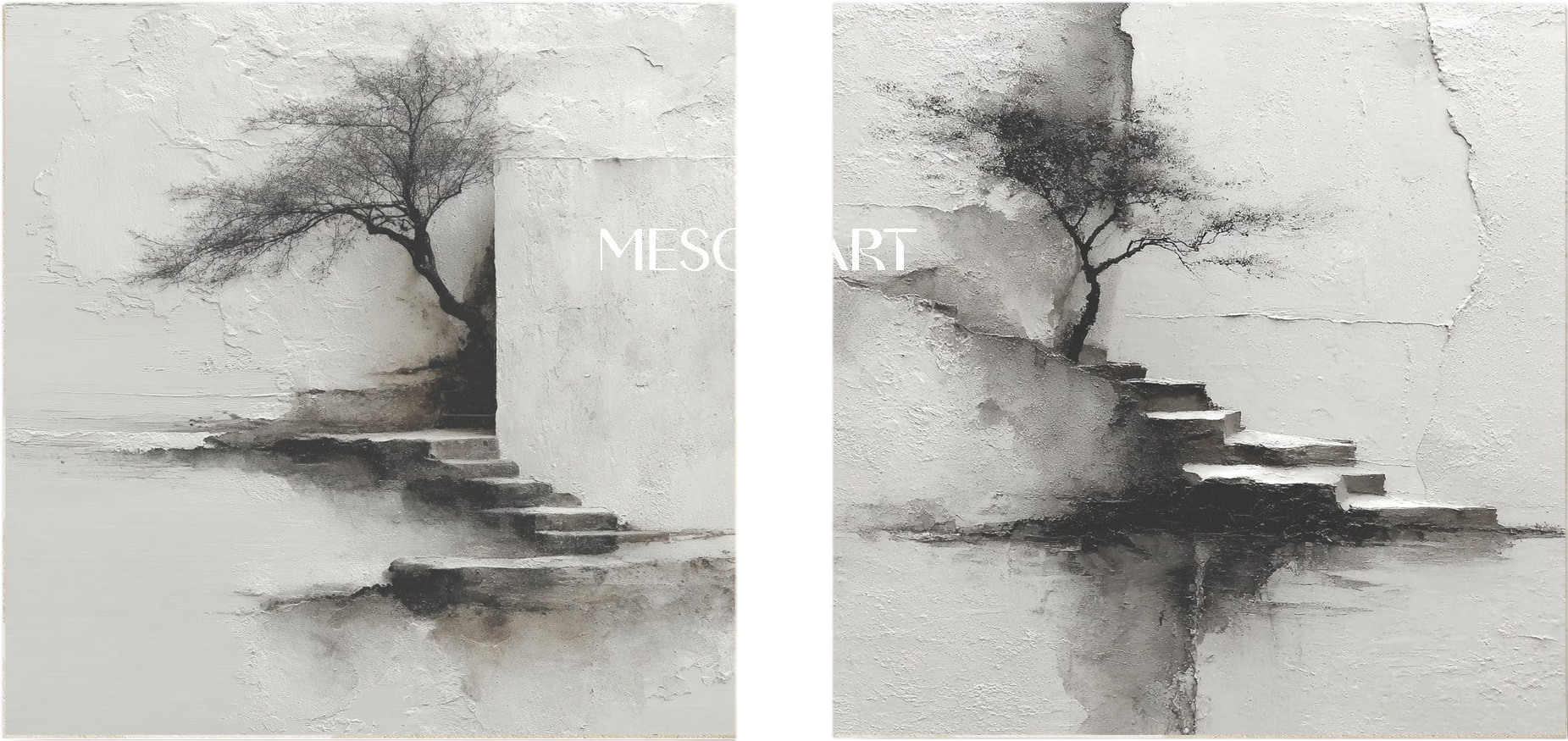 モダン水墨山水画2点セット 白黒わびさびアート風景画 日本画 – MesonArt