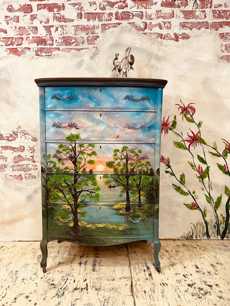 Summer Memories  Hand-Painted Vintage Dresser | Original Furniture Artwork  by Renee Smith