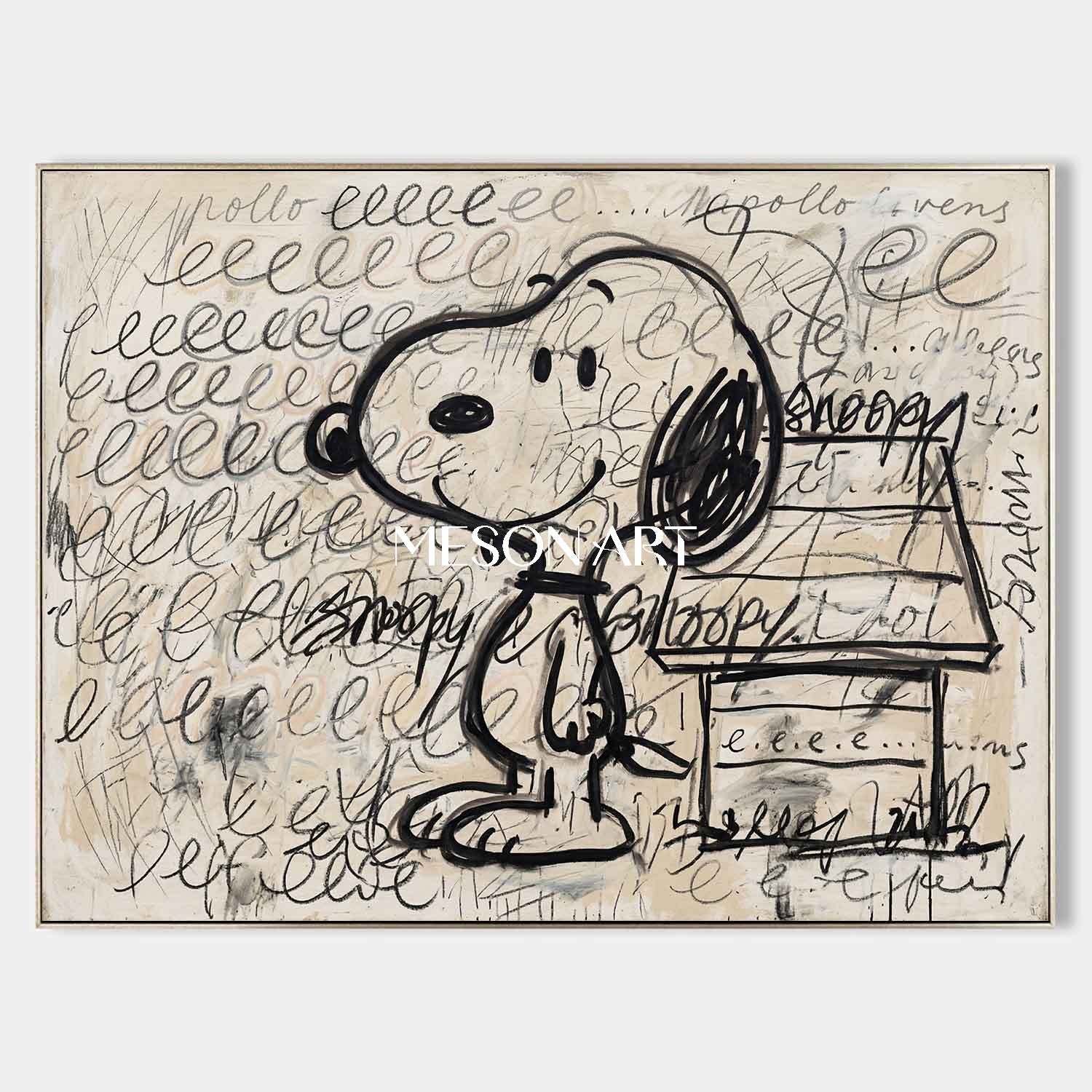 スヌーピー犬小屋油絵手描きポップアート寝室壁キャンバス – MesonArt