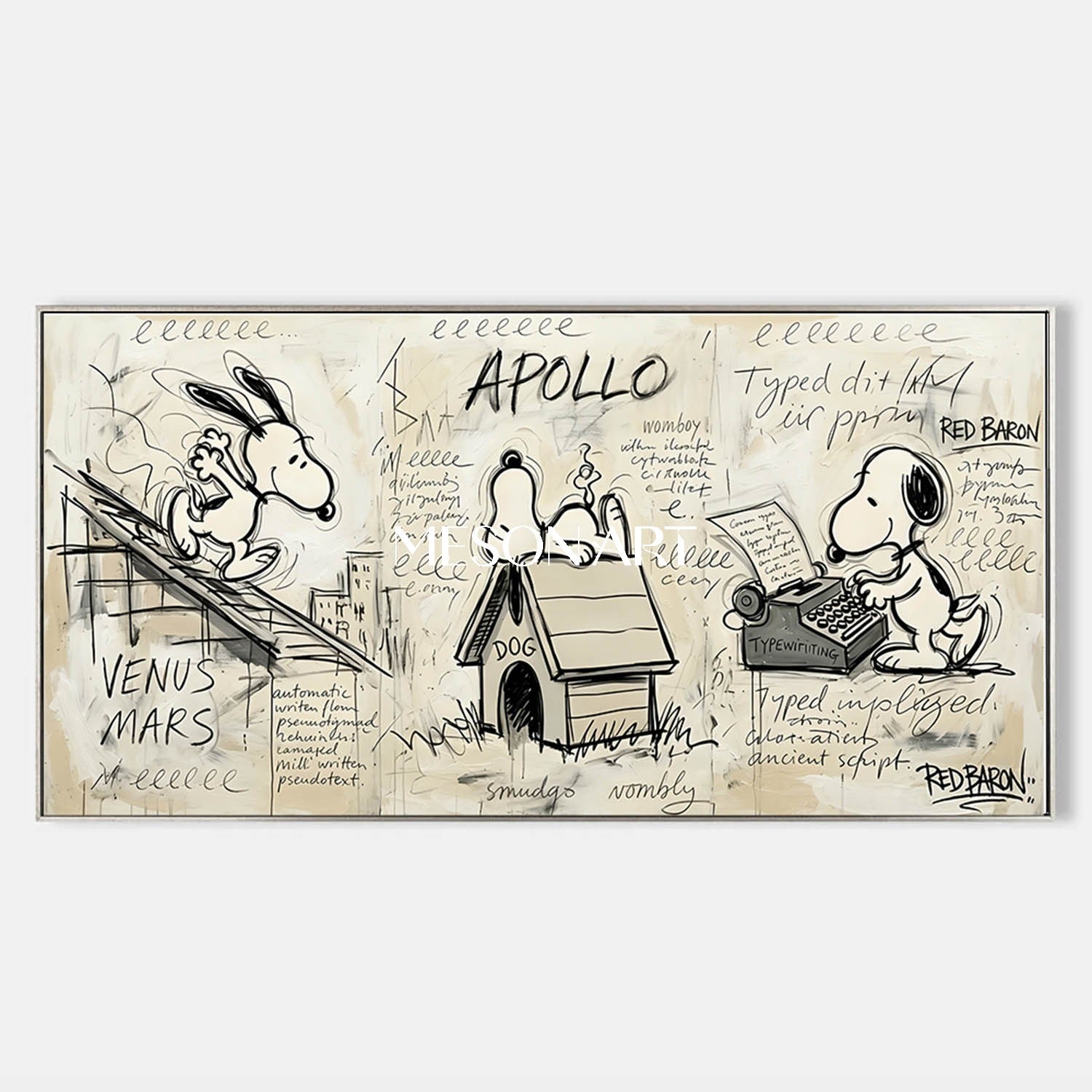 Big Hand Painted Snoopy Art Large Nursery Wall Decor Console Table