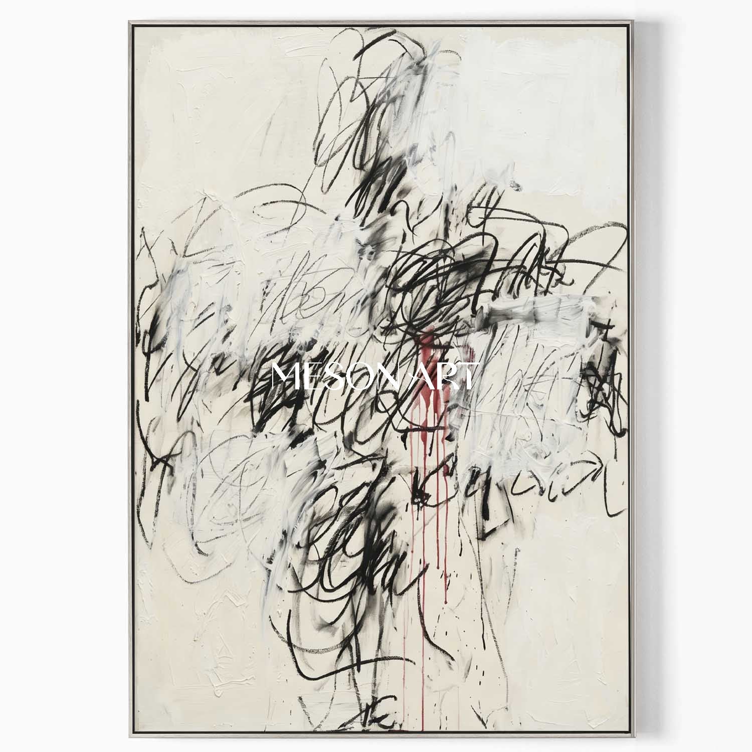 オリジナルの黒と白の抽象画の大きなテクスチャーのアートオフィス