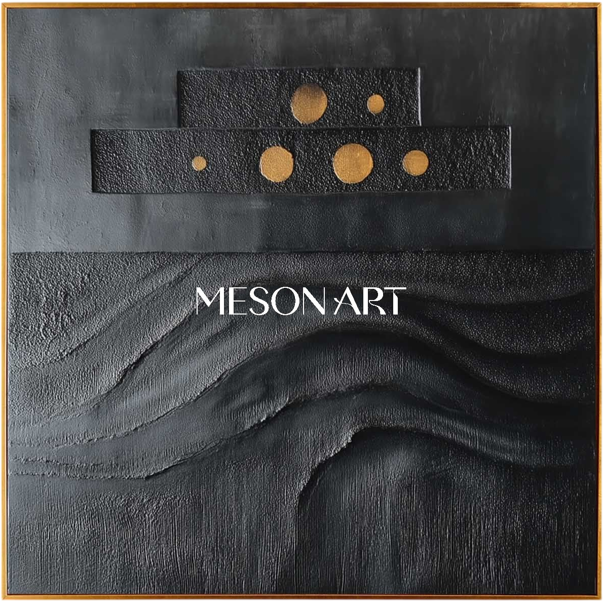 侘び寂び 24×24 壁掛けアート 黒 絵画 手描き抽象キャンバス – MesonArt