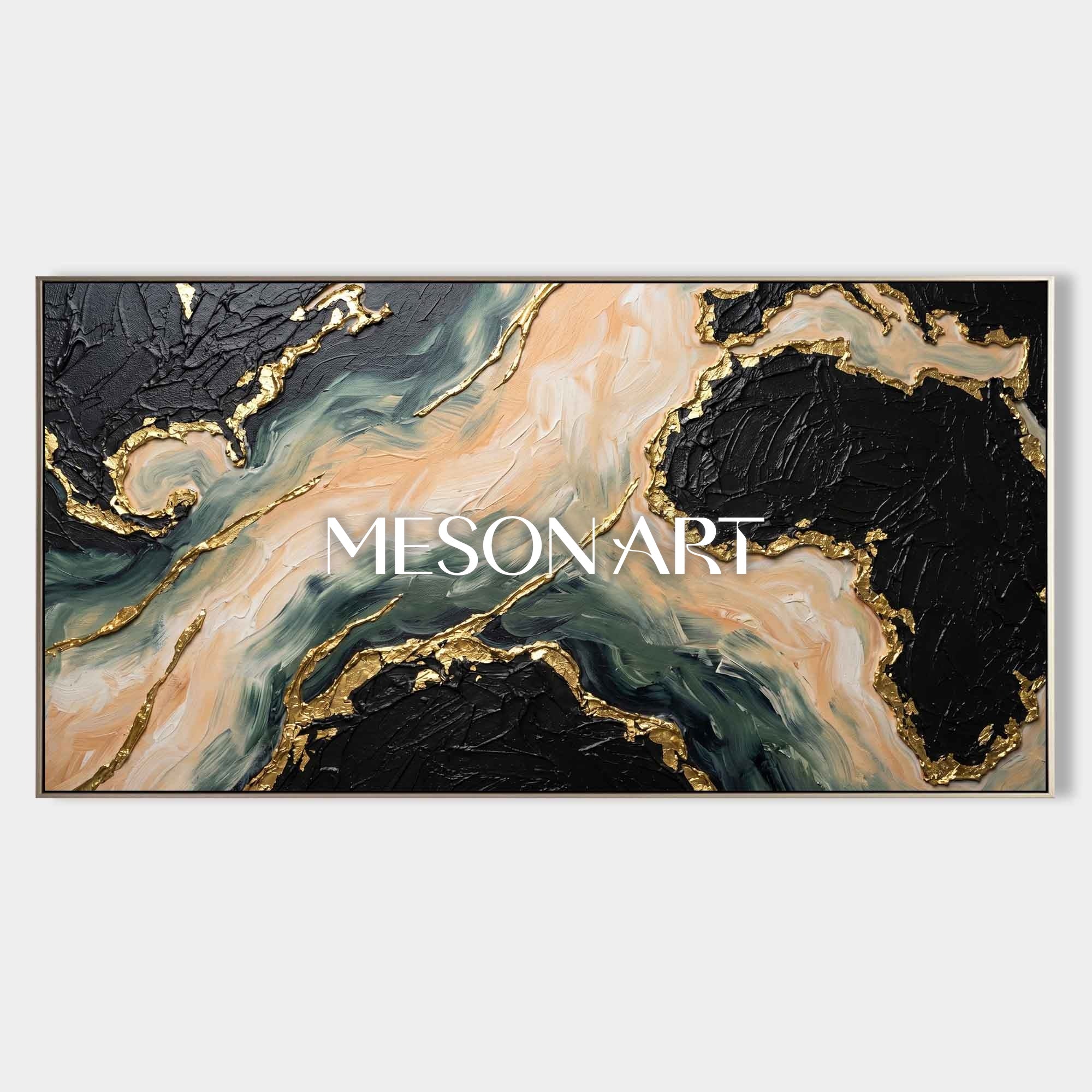 Ocean Flow No.01｜抽象画 原画 モダンアート 金彩 モダンなリビングルームの玄関の装飾のための金のアクセントと金箔の潮