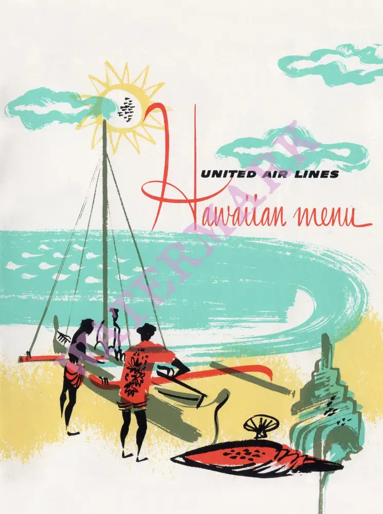United Airlines, In-flight Menu Hawaii 1950s – Vintage Menu Art