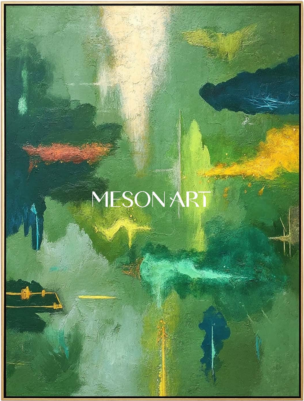 鮮やかなグリーン有機抽象絵画風景キャンバスカラフルなアート – MesonArt
