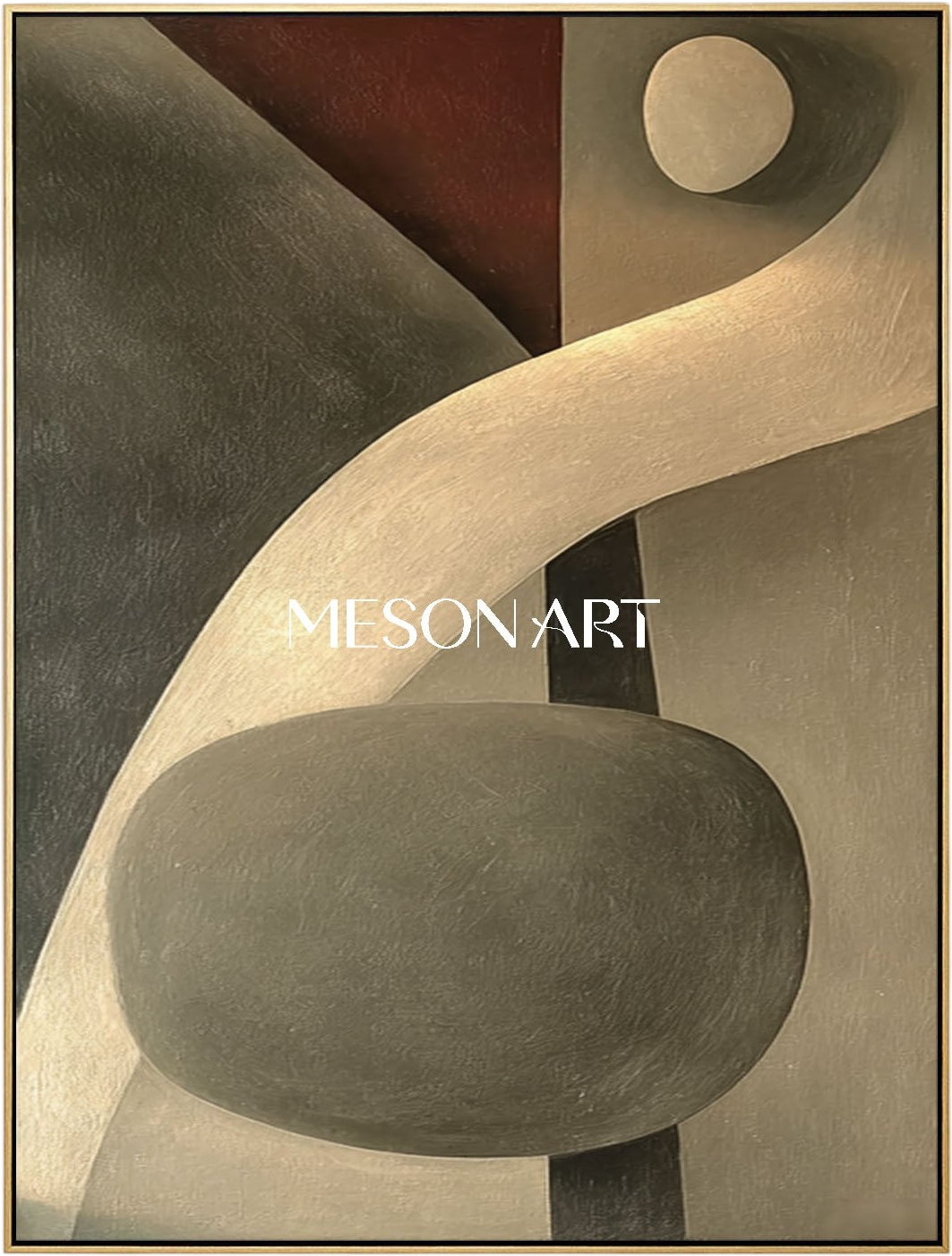 暖かい灰色の抽象的なテクスチャ油絵キャンバス額装アート玄関 – MesonArt