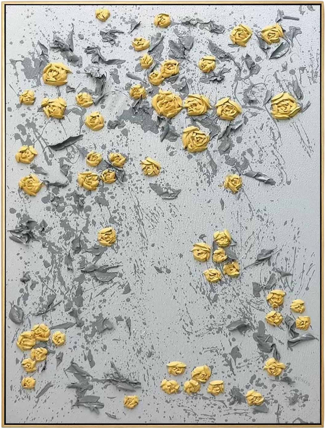 黄色い梅の花の質感の絵画 キャンバスに黄色の花の芸術 黄色い梅の花の