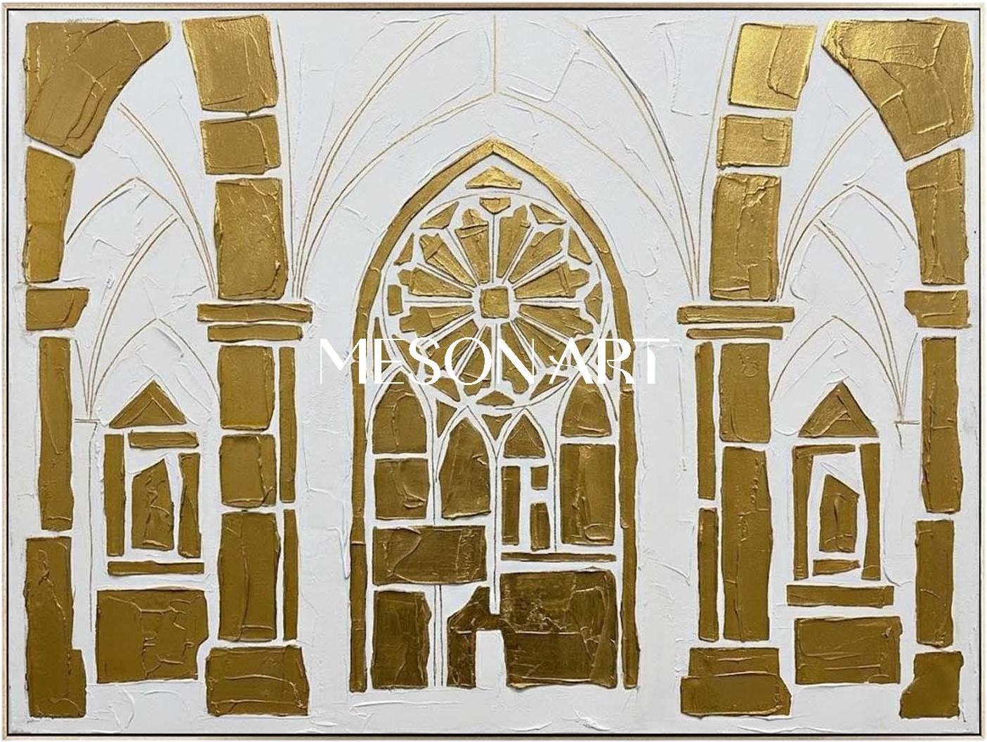 ゴシック様式のアーチの幾何学的な絵画現代金 3D の織り目加工の建築の